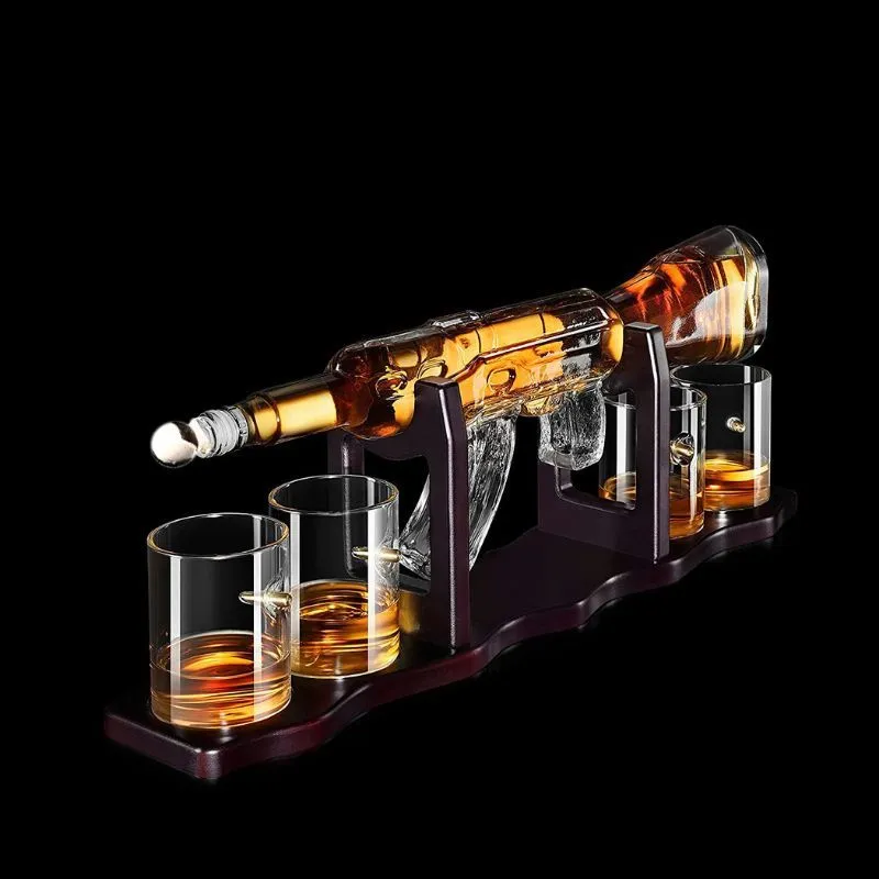 Set cadou Decantor Mitraliera AK47 si 4 pahare cu glont [4]