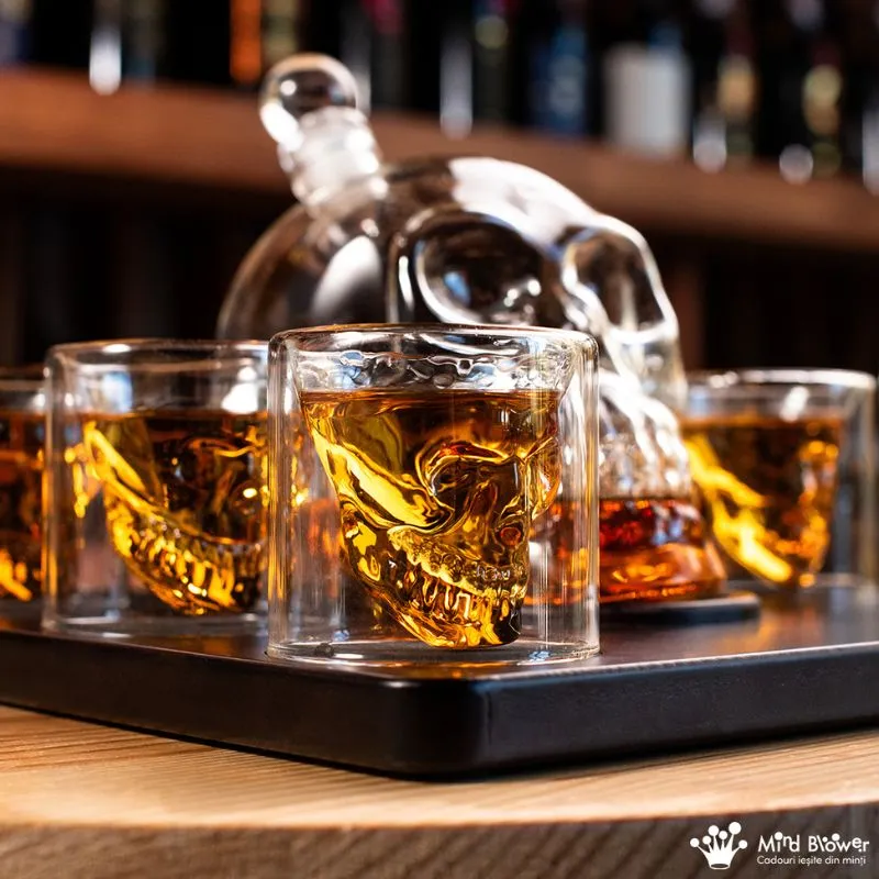 Set cadou Decantor sticla Craniu 1000ml cu 6 pahare cu Tava Free Spirits [6]