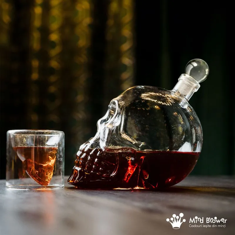 Set cadou Decantor sticla Craniu 1000ml cu 6 pahare cu Tava Free Spirits [7]