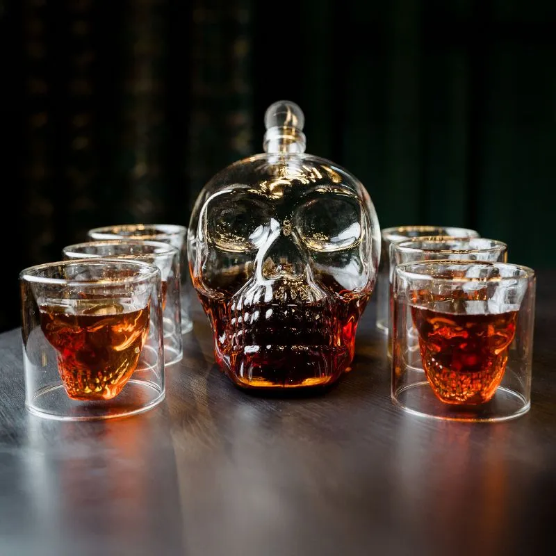 Set cadou Decantor sticla Craniu 1000ml cu 6 pahare cu Tava Free Spirits [2]