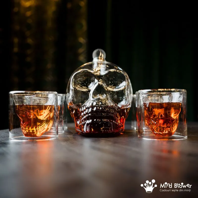 Set cadou Decantor sticla Craniu 1000ml cu 6 pahare Free Spirits [5]