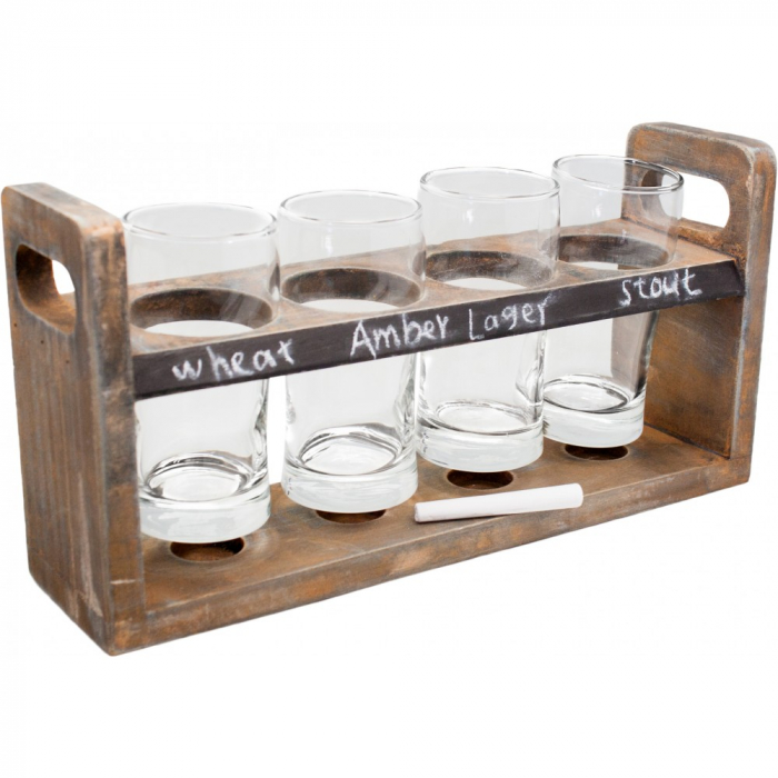 Set cadou degustare bere 4 pahare cu suport lemn [3]