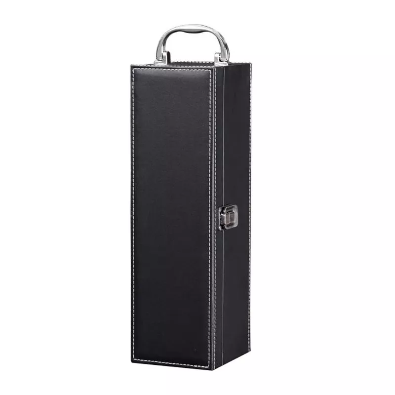 Cutie de vin Vinic pentru 1 sticla cu accesorii de vin incluse piele ecologica neagra eleganta [7]