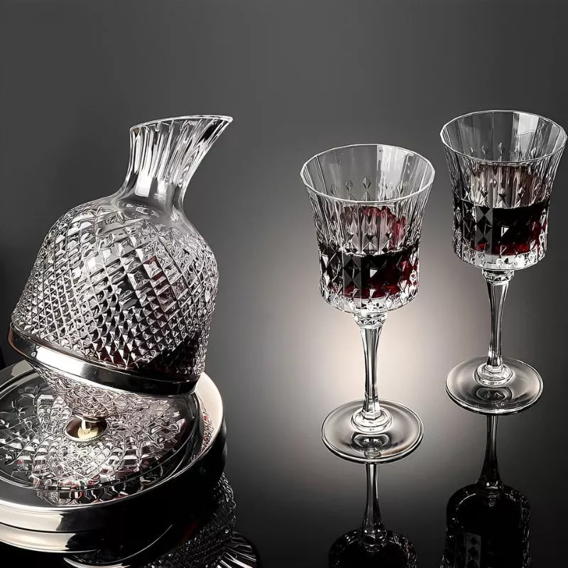 Set Decantor de bauturi Rotativ cu 2 pahare argintiu [5]