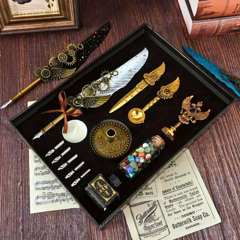 Set Elegant de scris cu Pana alba si Accesorii Vintage [3]