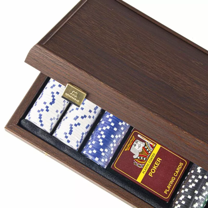 Set joc poker cu 300 jetoane in caseta din lemn Nuc 39x22cm [3]