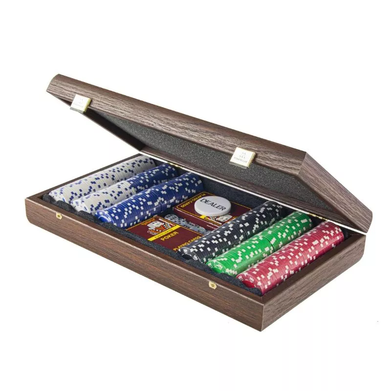 Set joc poker cu 300 jetoane in caseta din lemn Nuc 39x22cm [2]