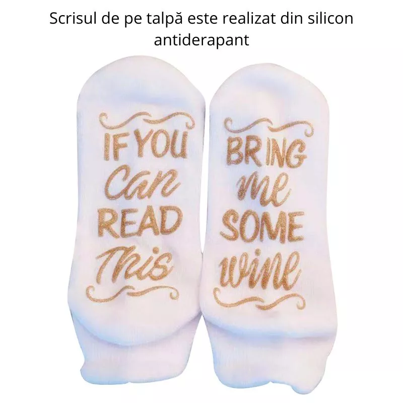 Sosete amuzante Bring Me Wine albe cu mesaj auriu [5]