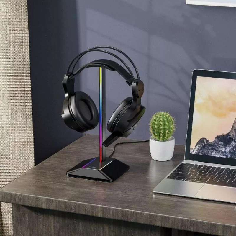Suport de casti gaming cu RGB, 2xUSB si antiderapant, Disco-stand [8]