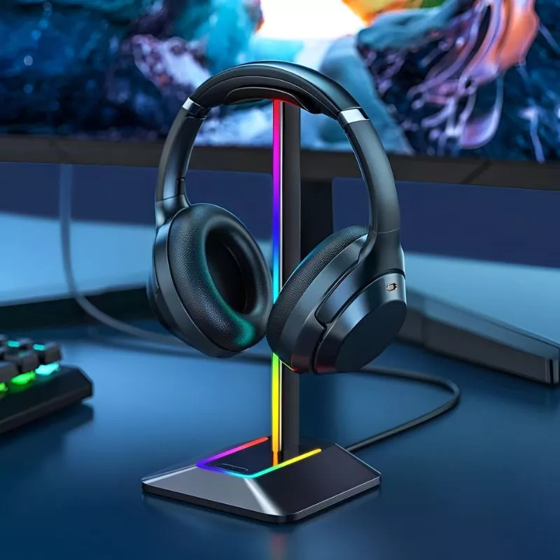 Suport de casti gaming cu RGB, 2xUSB si antiderapant, Disco-stand [2]