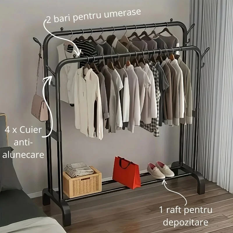 Suport haine cu doua bare si etajera pentru incaltaminte [5]