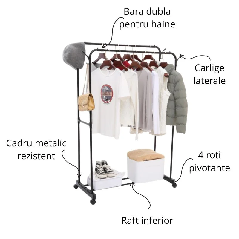 Suport haine reglabil cu bara si raft inferior [4]