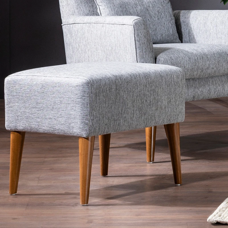 Taburet Zeni, gri, tapitat, cu picioare din lemn, 50 cm [4]