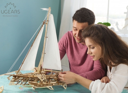 Puzzle 3D Barca Trimaran din lemn Ugears [3]