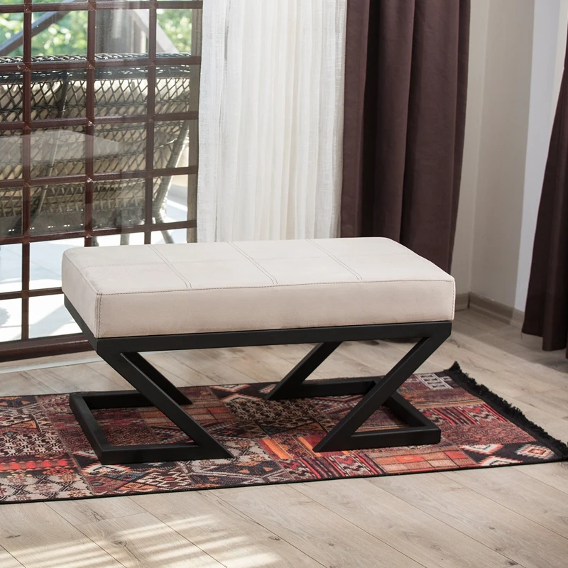 Bancheta Abay bej, cadru metalic, tapiterie catifelata, design modern [0]