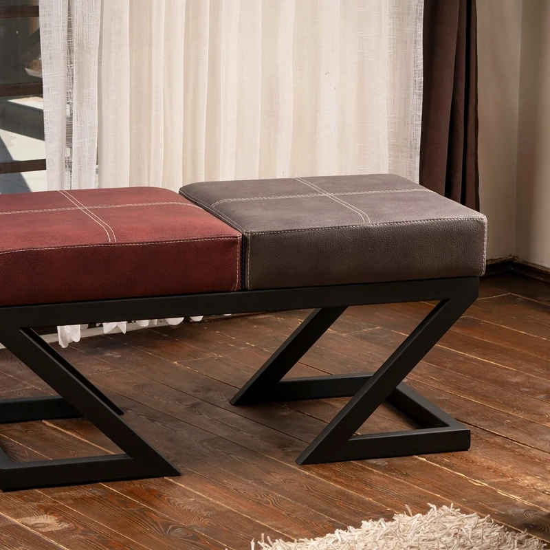 Bancheta Brda antracit-visiniu, cadru metalic, piele ecologica [0]