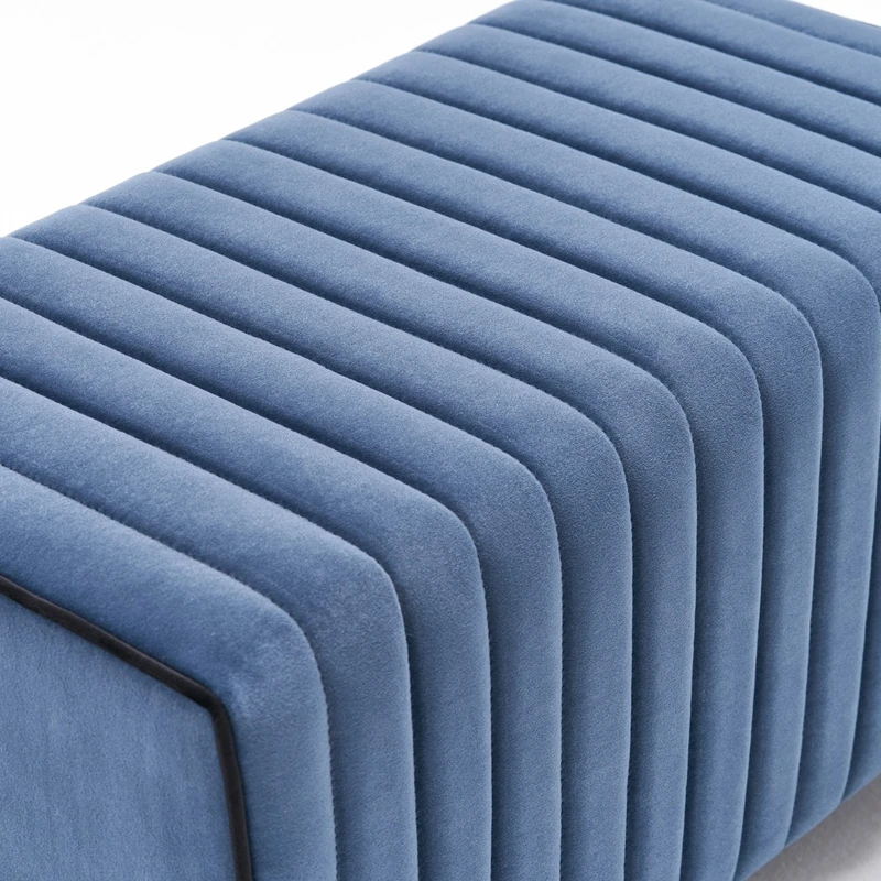 Bancheta Mabel, albastra, catifea, baza din lemn, moderna si eleganta [2]