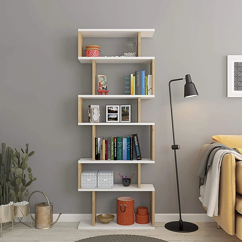 Biblioteca alba stejar cu rafturi elegante Bates 60x160 cm [0]