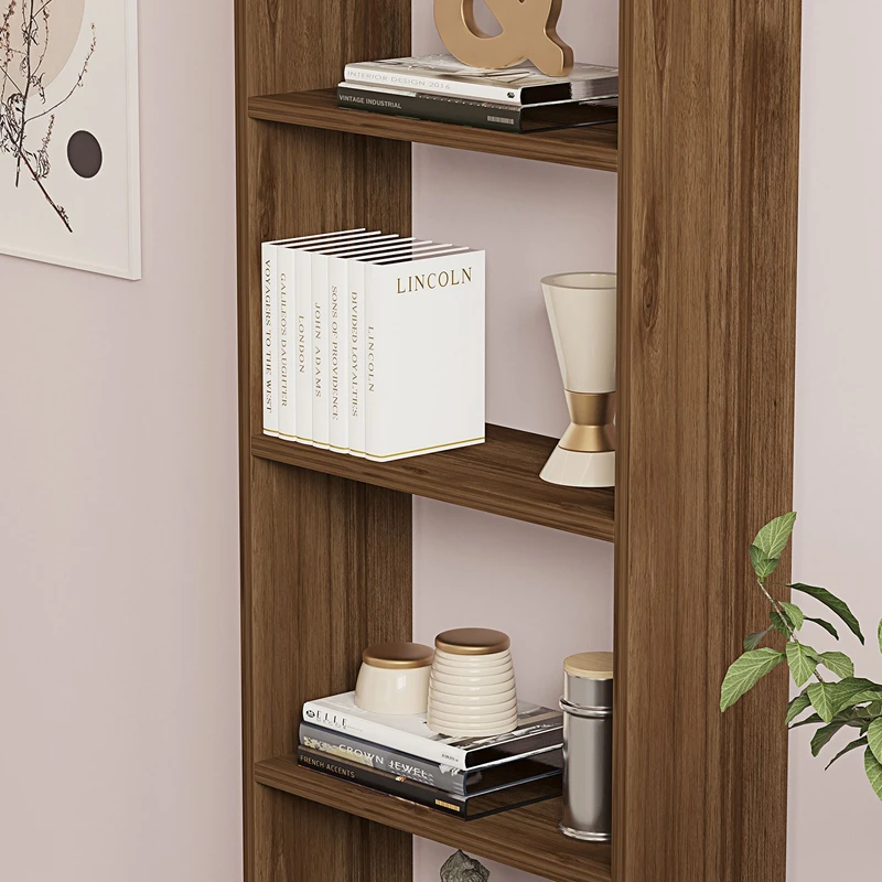 Biblioteca New, design elegant, finisaj nuc, spatii de depozitare, 160 cm [2]