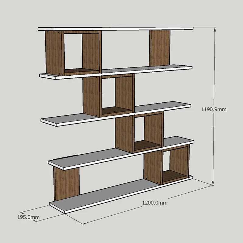 Biblioteca Wind alb, nuc, rafturi multiple, fixare pe perete [1]