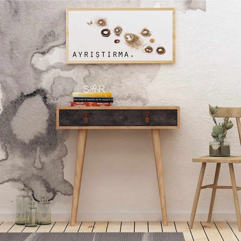 Comoda Illas, stejar si gri inchis, 1 sertar, maner piele PU, stil modern [0]