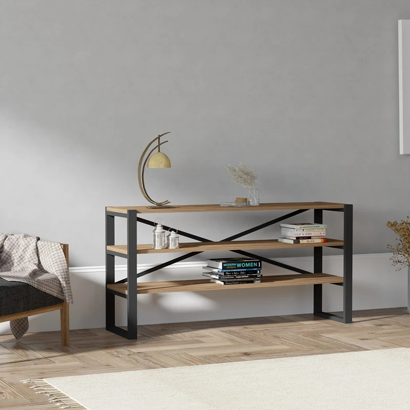 Comoda Natali, stil industrial, nuc, cadru metalic, spatii depozitare, 120 cm [0]