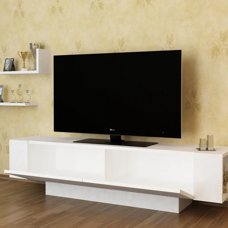 Comoda TV Ekol, alba, 150 cm, design modern cu spatii de depozitare [1]