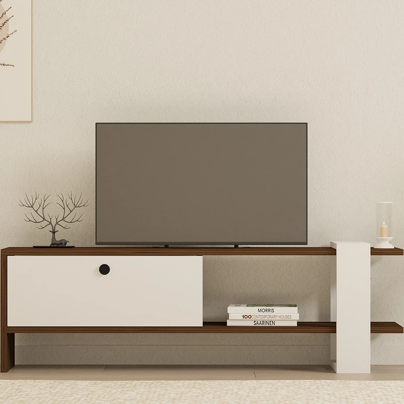 Comoda TV Gaye, nuc si alb, spatii depozitare, design modern, 120 cm [0]