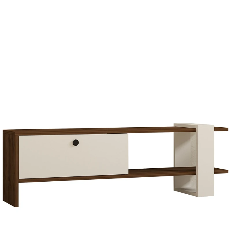 Comoda TV Gaye, nuc si alb, spatii depozitare, design modern, 120 cm [5]