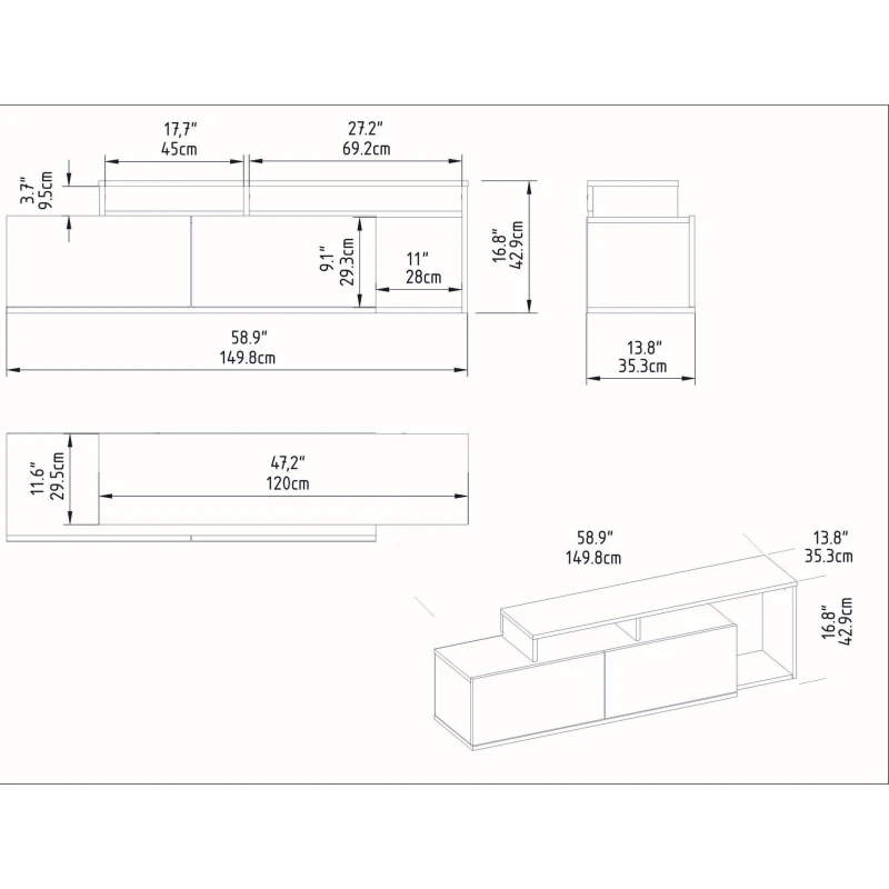 Comoda TV, negru-nuc, 150 cm, design modern cu spatii de depozitare [4]