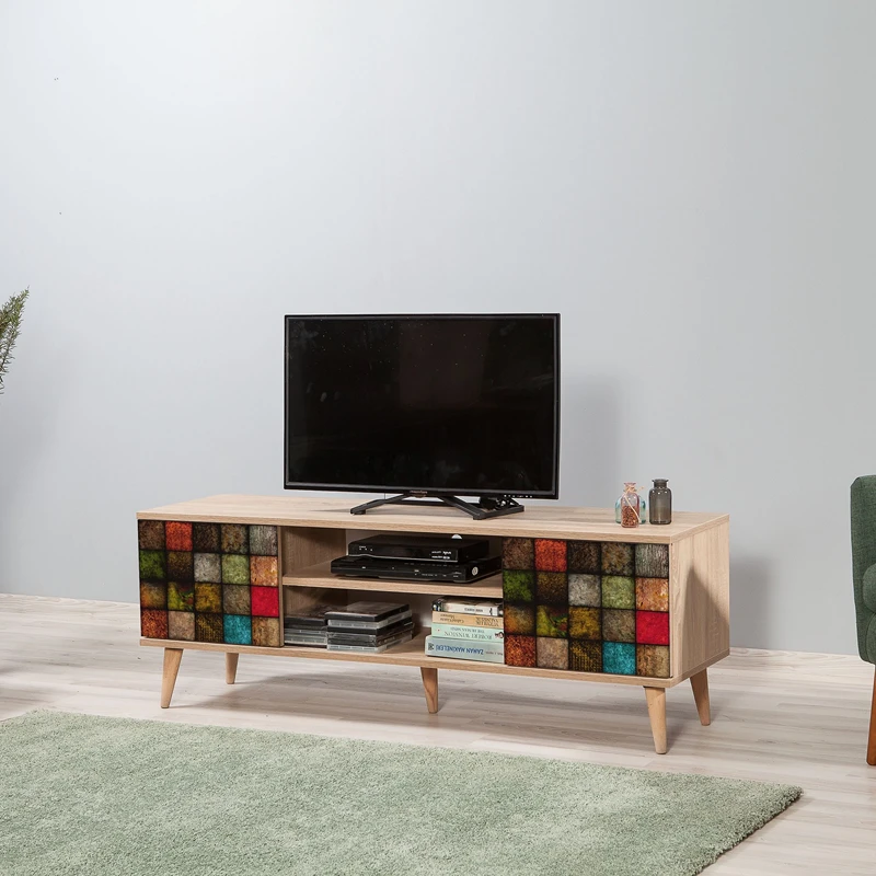 Comoda TV Truva , stejar Sonoma, cu rafturi si picioare inalte, 140 cm [5]