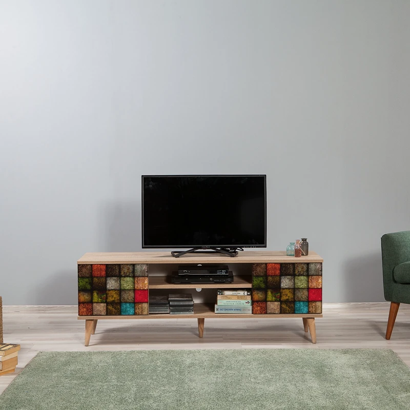 Comoda TV Truva , stejar Sonoma, cu rafturi si picioare inalte, 140 cm [0]