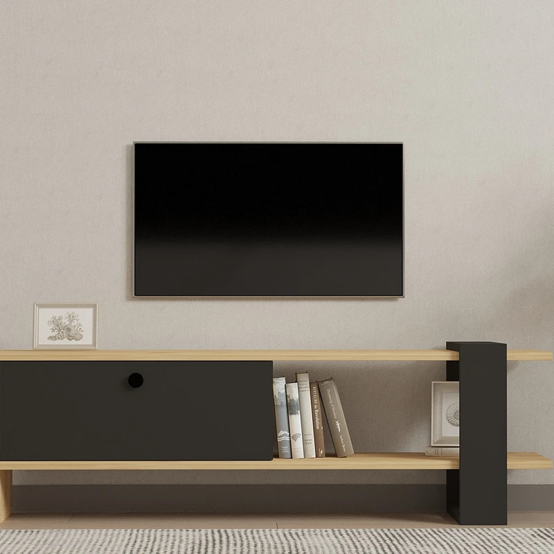 Comoda TV Yonca, stejar antracit, design modern, spatii depozitare, 120 cm [1]