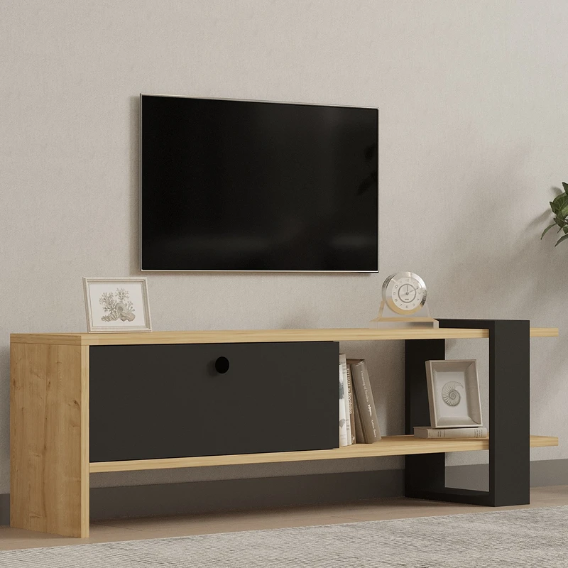 Comoda TV Yonca, stejar antracit, design modern, spatii depozitare, 120 cm [0]