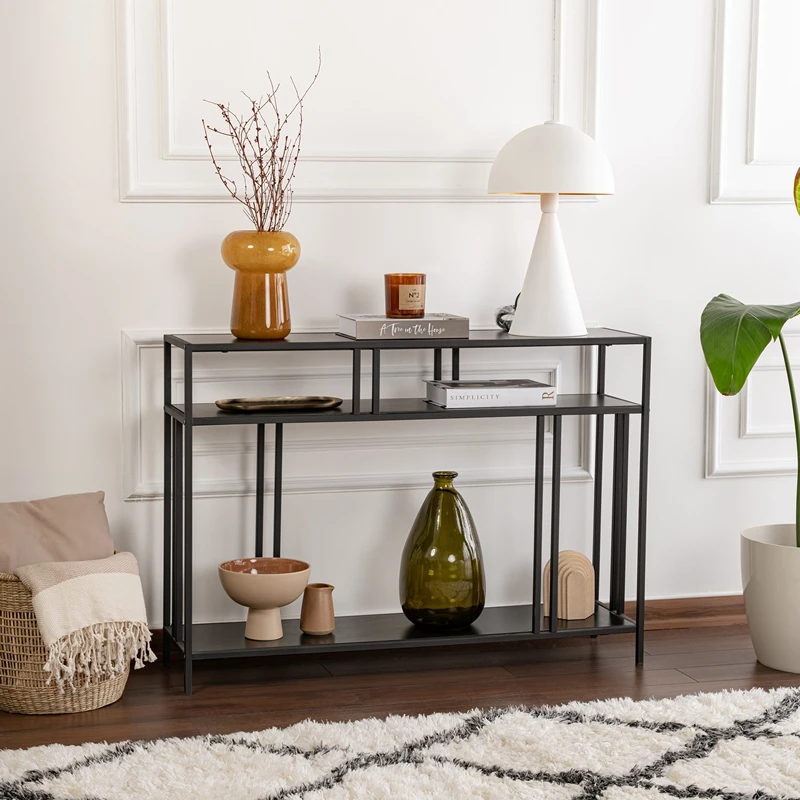 Comoda Venedik neagra, rafturi deschise, picioare metalice [1]