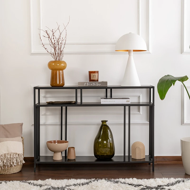 Comoda Venedik neagra, rafturi deschise, picioare metalice [0]