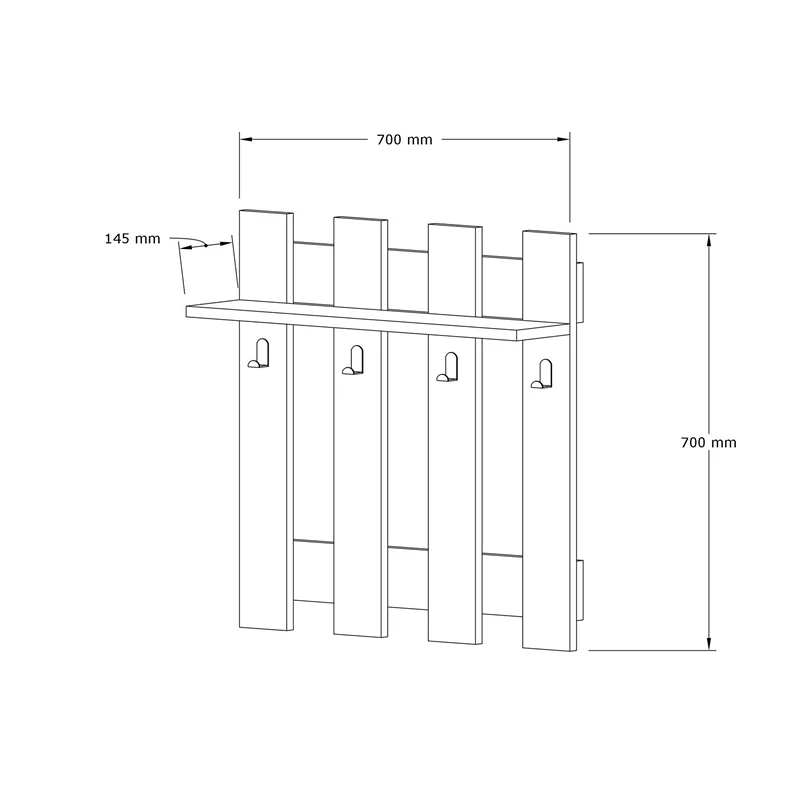 Cuier de perete Carina, alb, cu raft si suport pentru haine, 70 cm [3]