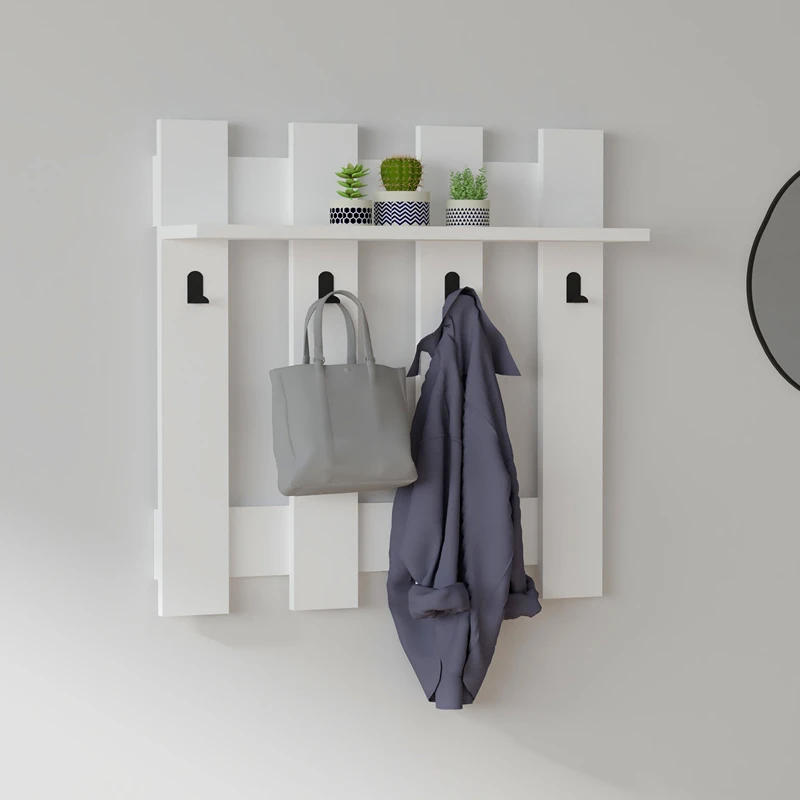 Cuier de perete Carina, alb, cu raft si suport pentru haine, 70 cm [0]