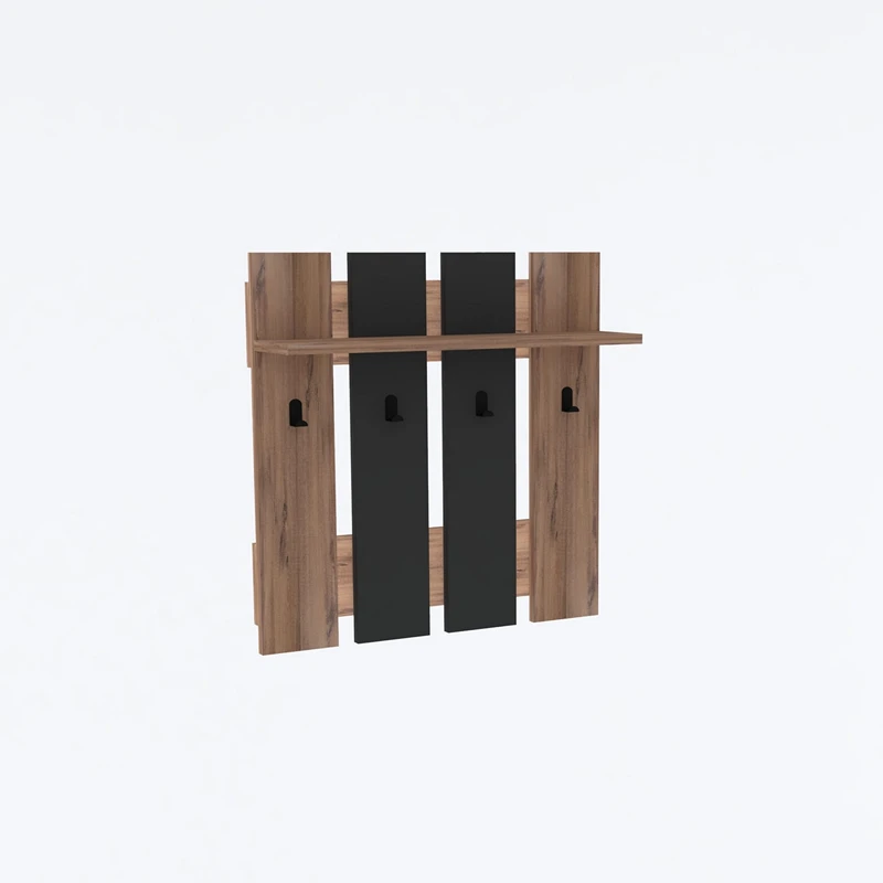 Cuier de perete Mita, nuc si antracit, cu raft si carlige, 70 cm [1]