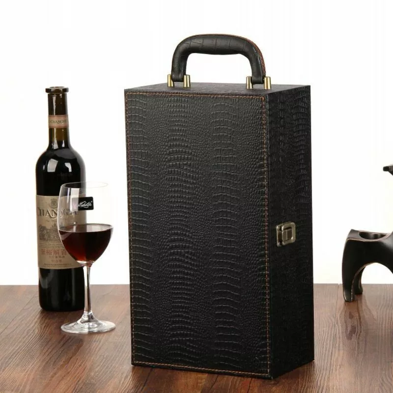 Cutie de vin Deluxe pentru 2 sticle cu accesorii de vin incluse piele ecologica de sarpe [12]