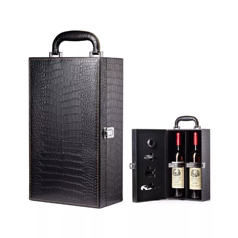 Cutie de vin Deluxe pentru 2 sticle cu accesorii de vin incluse piele ecologica de sarpe [13]