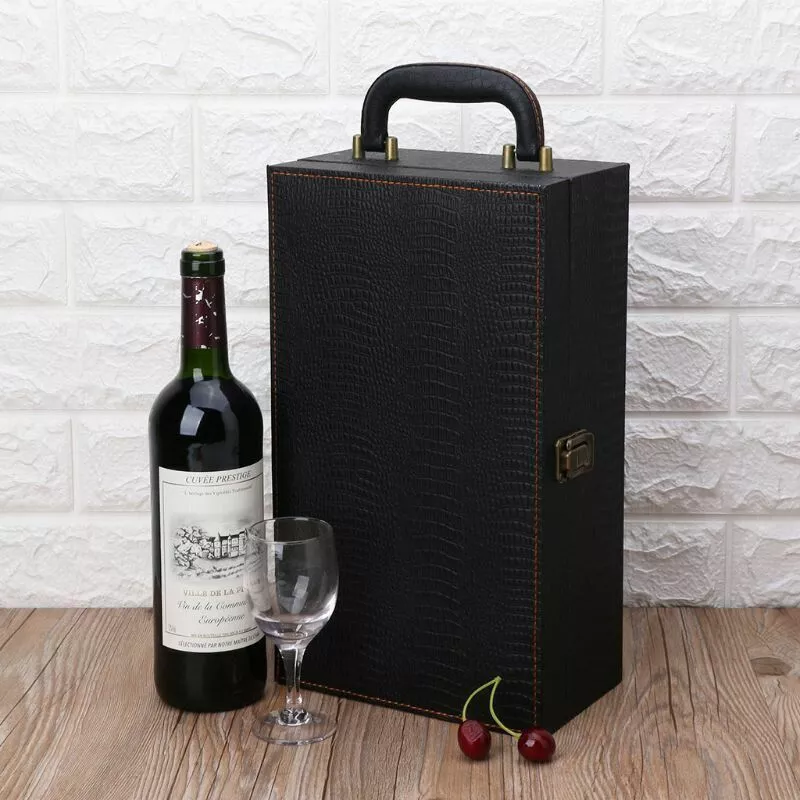 Cutie de vin Deluxe pentru 2 sticle cu accesorii de vin incluse piele ecologica de sarpe [7]