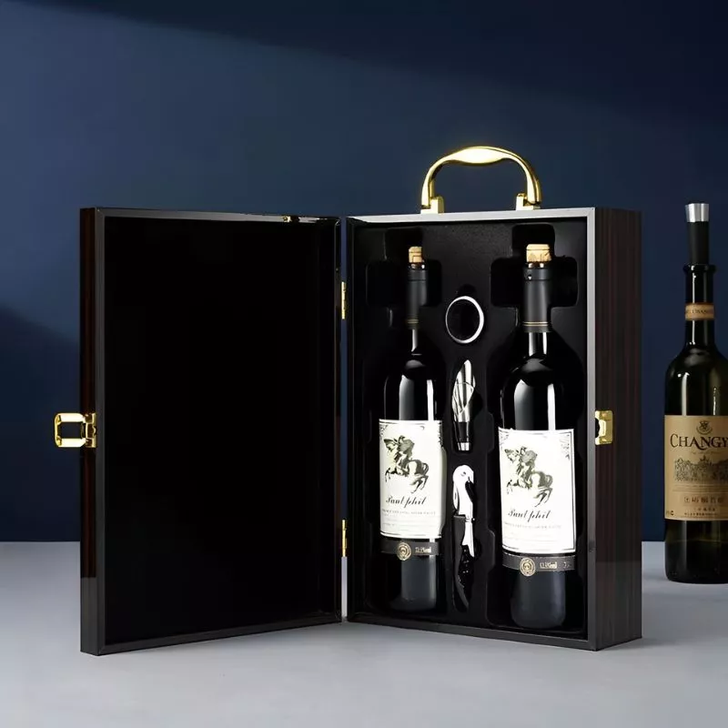 Cutie de vin Wood Deluxe pentru 2 sticle cu accesorii de vin incluse Prestige [1]