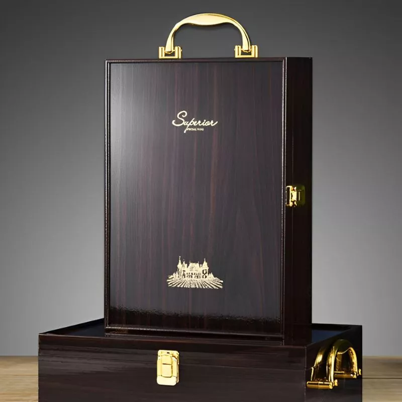 Cutie de vin Wood Deluxe pentru 2 sticle cu accesorii de vin incluse Prestige [12]