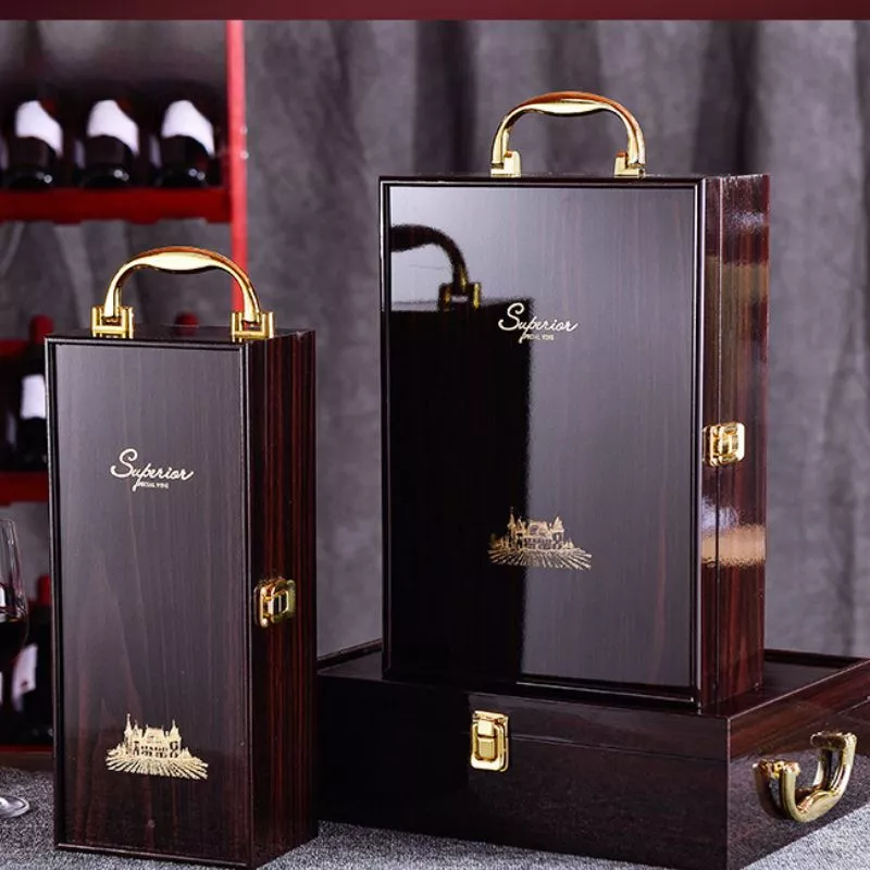 Cutie de vin Wood Deluxe pentru 2 sticle cu accesorii de vin incluse Prestige [7]