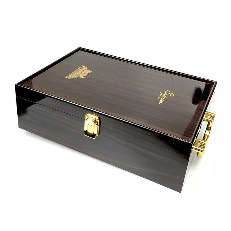 Cutie de vin Wood Deluxe pentru 2 sticle cu accesorii de vin incluse Prestige [15]