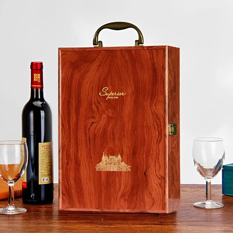 Cutie de vin Wood Deluxe pentru 2 sticle cu accesorii de vin incluse Vinluxe Elite [5]