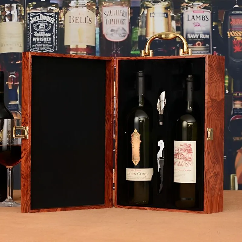 Cutie de vin Wood Deluxe pentru 2 sticle cu accesorii de vin incluse Vinluxe Elite [3]