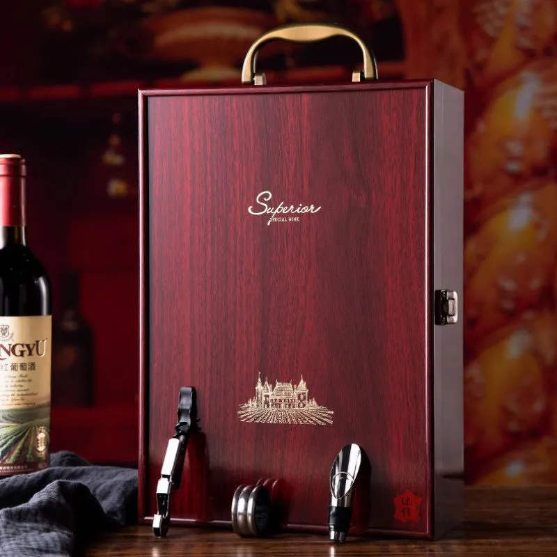 Cutie de vin Wood Deluxe pentru 2 sticle cu accesorii de vin incluse Vintrigue [6]