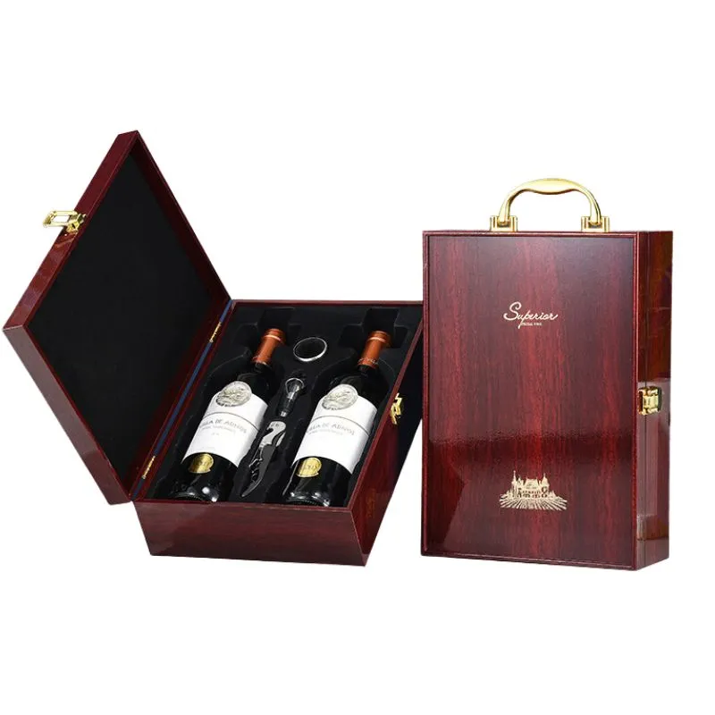 Cutie de vin Wood Deluxe pentru 2 sticle cu accesorii de vin incluse Vintrigue [14]